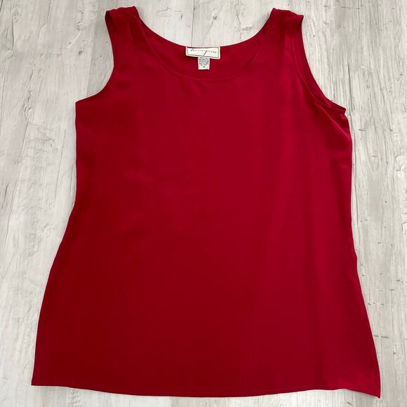 Spenser Jeremy Red Sleeveless Silk Plain Basic Staple Flowy Tank Top Blouse - Picture 1 of 7